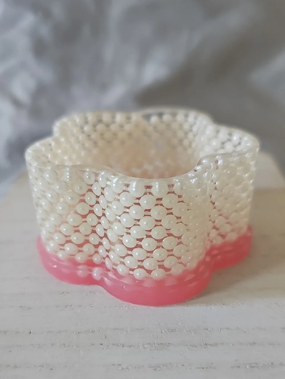 Flower Shaped Pink and Pearl Decorative Trinket Dish